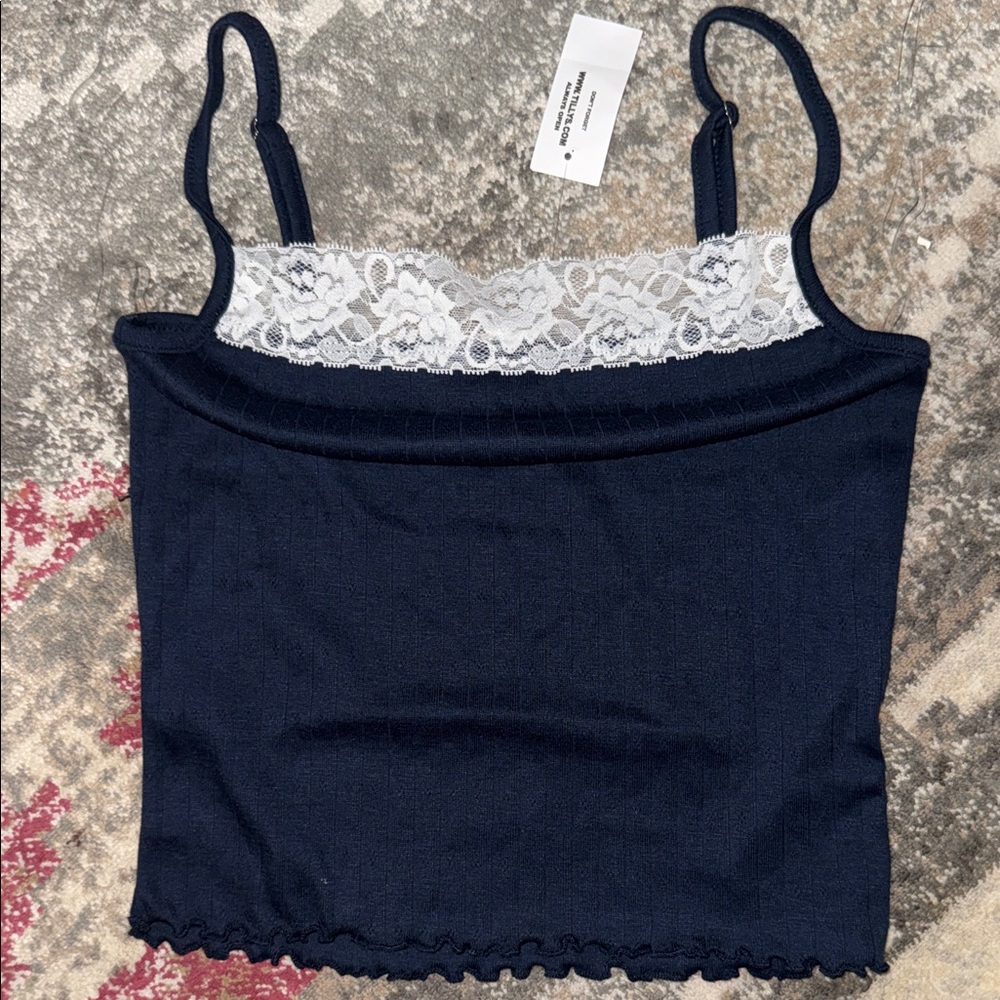 Tilly's Navy Blue Lace Trim Crop Top